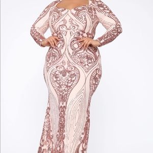 Fashion Nova Sequin Long Sleeve Floor Length Gown